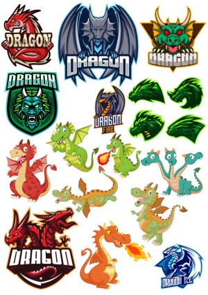 Collection of Colorful Dragon Cartoon and Emblem Vector Designs Free Vector