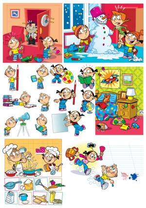 Colorful Cartoon Children Engaged in Various Activities Vector Set Free Vector
