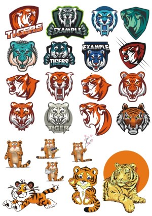 Collection of Tiger Vector Logos and Cartoon Illustrations Free Vector