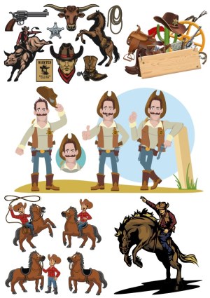 Wild West Cowboys, Horses, and Western Elements Vector Collection Free Vector