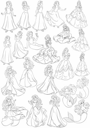 Black and White Princess and Mermaid Line Art Collection Free Vector