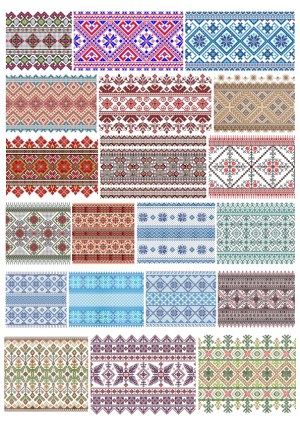 Traditional Eastern European Folk Embroidery Patterns Set Free Vector