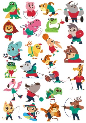 Cute Cartoon Animals Playing Various Sports Vector Set Free Vector