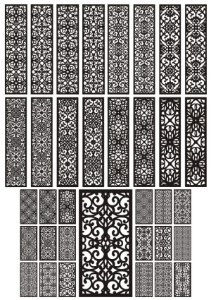 Set of Ornate Black Laser Cut Panel Patterns Free Vector