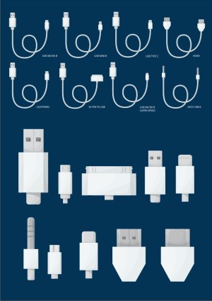 Set of Different USB and Connector Cables Vector Illustration Free Vector