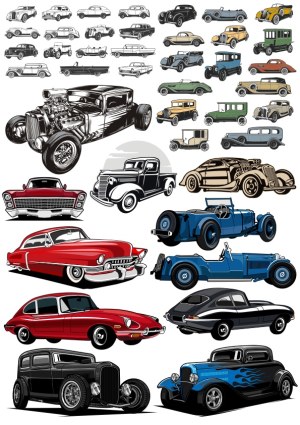 Vintage Classic Cars Collection Vector Illustrations Free Vector