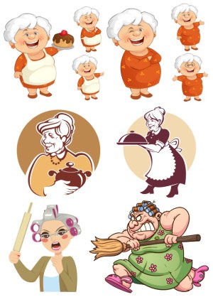Cartoon Grandmother Characters Collection Free Vector
