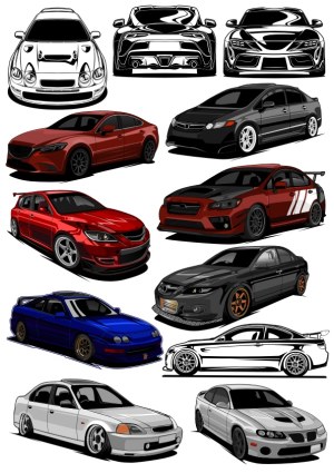 Collection of Modern and Classic Sport Sedan Vectors Free Vector