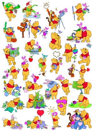Collection of Winnie the Pooh Characters in Various Activities Vector Free Vector