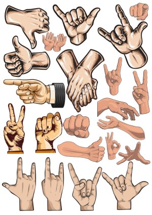 Vector Set of Diverse Hand Gestures and Signs Free Vector