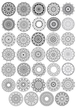 Set of 35 Intricate Black and White Mandala Designs Free Vector