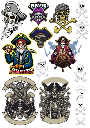 Collection of Pirate Skull and Skeleton Vector Icons and Mascots Free Vector