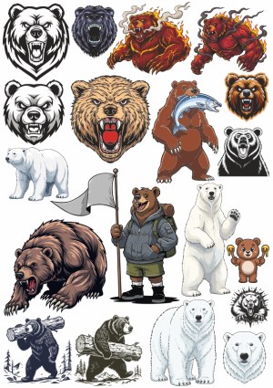 Collection of Various Bear Illustrations and Mascots Free Vector