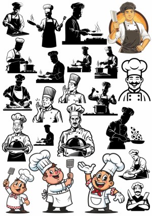 Diverse Chef Characters in Various Cooking Poses Vector Set Free Vector