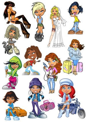 Collection of Diverse Female Cartoon Characters in Various Outfits and Activities Free Vector