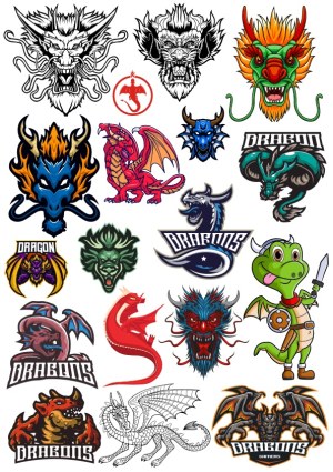 Dragon and Dragon Head Vector Illustrations Collection Free Vector