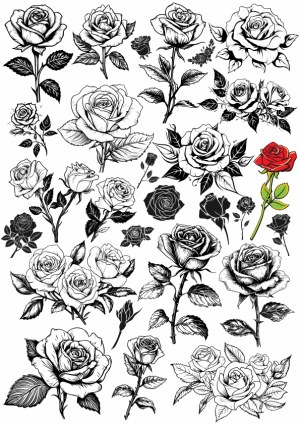 Black and White Rose Flower Vector Illustrations Set Free Vector