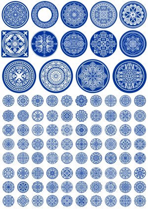 Set of Blue Ornamental Circular Mandala Patterns Free Vector