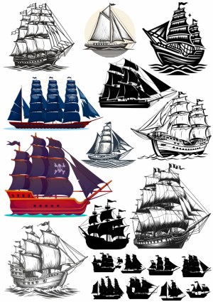 Collection of Vintage Sailing Ship Vector Illustrations Free Vector
