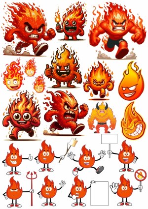 Cartoon Fire Flame Characters with Various Expressions and Poses Free Vector