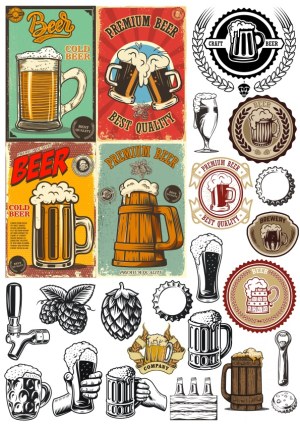 Vintage and Modern Beer Labels and Icons Collection Free Vector