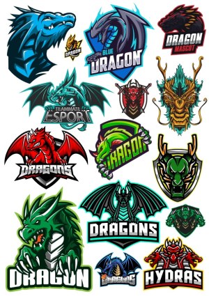 Collection of Colorful Dragon Mascot and Esport Logos Free Vector