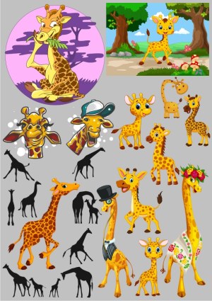 Collection of Cartoon and Silhouette Giraffe Vector Illustrations Free Vector