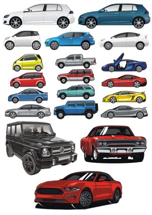Collection of Various Car Vector Illustrations Free Vector