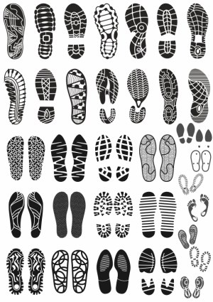 Collection of Black and White Shoe Sole and Footprint Vector Designs Free Vector