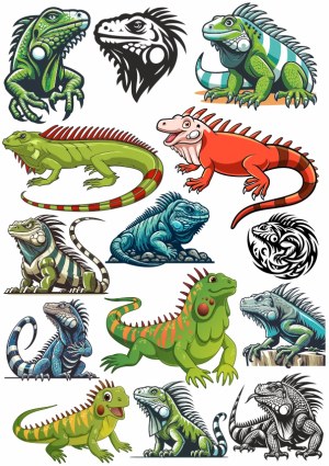 Colorful and Stylized Iguana Vector Illustrations Collection Free Vector