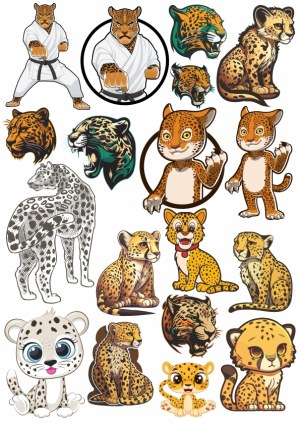 Collection of Cartoon and Realistic Cheetah and Leopard Characters Free Vector