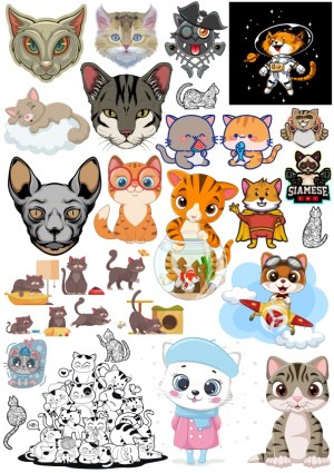Collection of Cute and Cartoon Cat Illustrations and Characters Free Vector