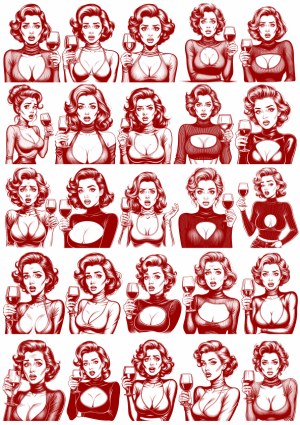 Collection of Retro Woman with Wine Glass Vector Illustrations Free Vector