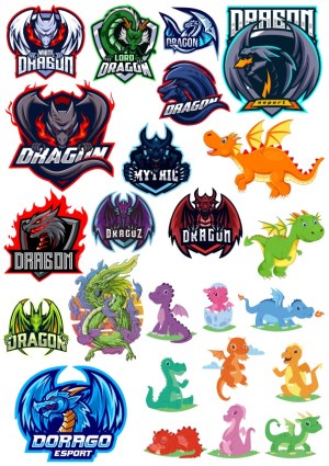 Set of Dragon Mascot and Cartoon Vector Illustrations Free Vector