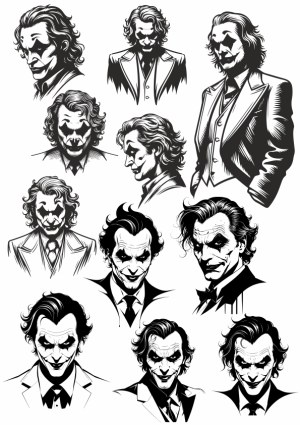 Black and White Joker Character Vector Illustrations Free Vector