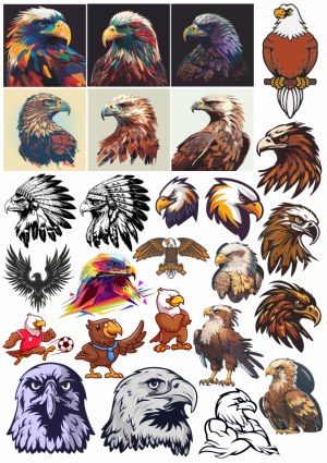 Collection of Diverse Eagle Head and Full-Body Vector Illustrations Free Vector