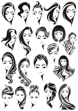 Collection of Vector Silhouettes Featuring Women's Hairstyles and Faces Free Vector