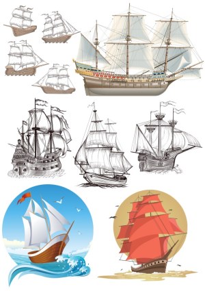 Collection of Vintage and Classic Sailing Ships Vector Illustrations Free Vector