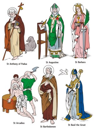 Illustrated Vector Depictions of Six Christian Saints Free Vector