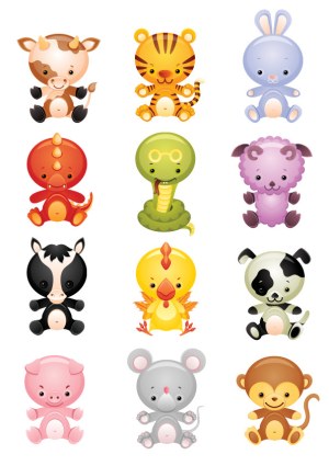 Cute Cartoon Animal and Dinosaur Vector Set Free Vector