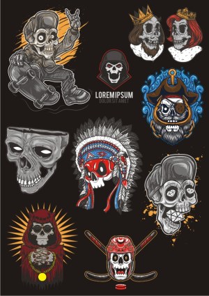 Skull Character Collection with Themed Accessories and Costumes Free Vector