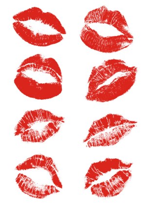 Set of Eight Red Lip Print Vectors Free Vector
