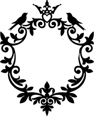 Ornate Circular Frame with Birds and Crown Free Vector