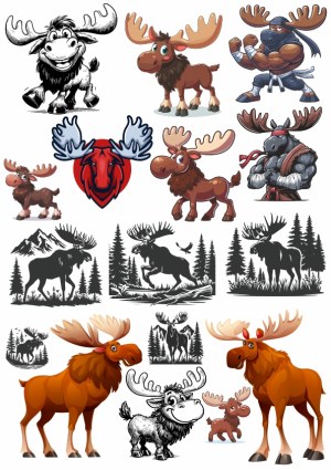 Cartoon and Silhouette Moose Vector Illustrations Free Vector