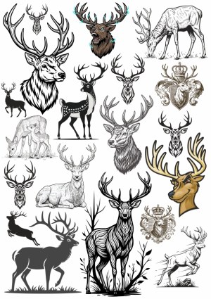 Collection of Deer and Stag Illustrations and Heraldic Designs Free Vector