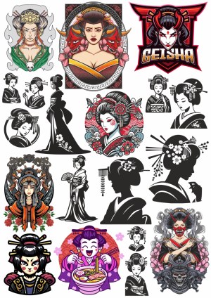 Collection of Geisha and Japanese Traditional Woman Vector Illustrations Free Vector