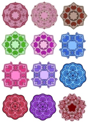 Set of Twelve Decorative Floral Mandala Vector Designs Free Vector