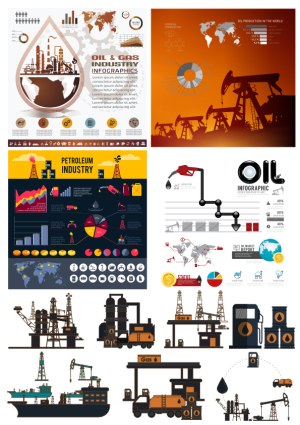 Oil and Gas Industry Infographics and Industrial Vector Icons Free Vector