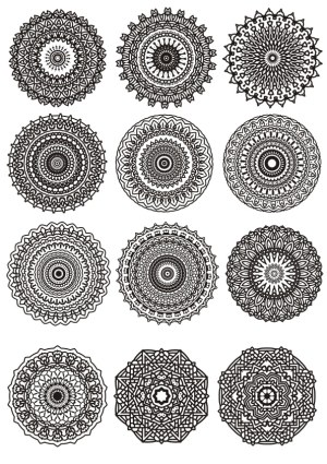 Set of 12 Intricate Black and White Mandala Vectors Free Vector