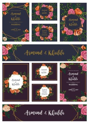 Floral Wedding Invitation and Save the Date Card Set Free Vector